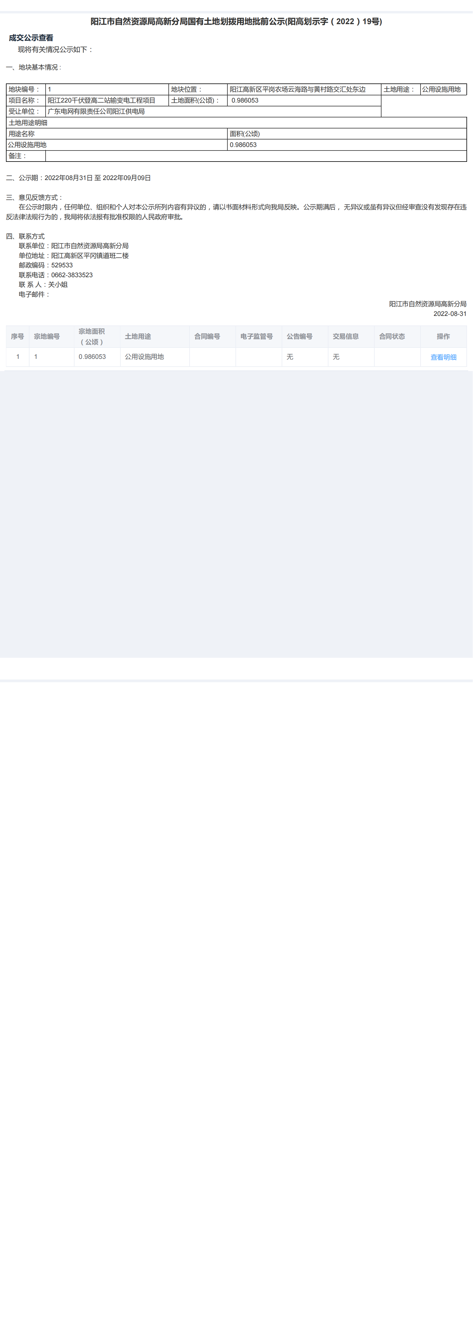 陽江市自然資源局高新分局國有土地劃撥用地批前公示（陽高劃示字（2022）19號）_00.png